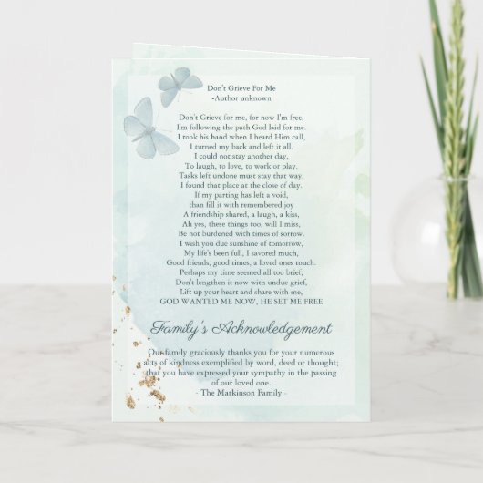 Groene Waterverf Vlinderbegrafenisdiensten Programma (Achterkant)