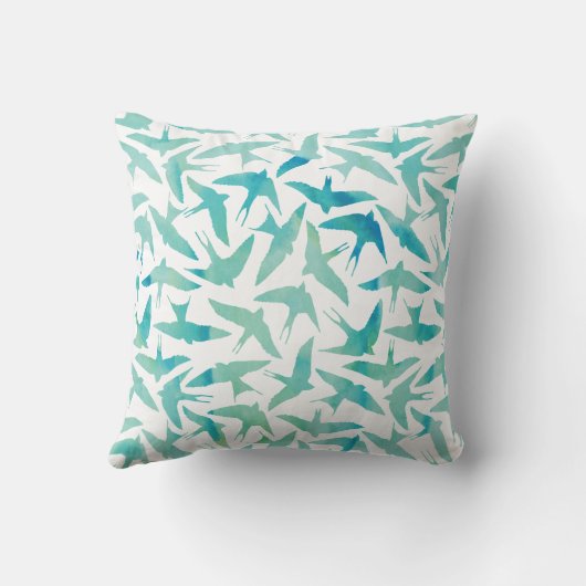 Groene Waterverf vogels monogrammed Kussen (Achterkant)