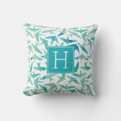 Groene Waterverf vogels monogrammed Kussen (Voorkant)