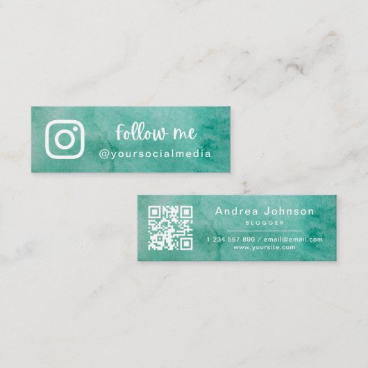 Groene Waterverf volgen Sociale media QR Code Vet Mini Visitekaartje (Voorkant / Achterkant)