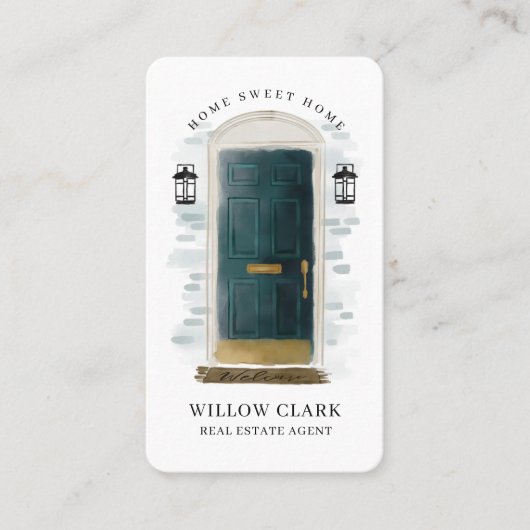 Groene Waterverf Vooraan Real Estate Agent Visitekaartje (Voorkant)