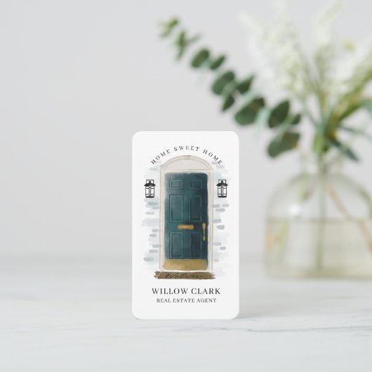 Groene Waterverf Vooraan Real Estate Agent Visitekaartje (Staand voorkant)