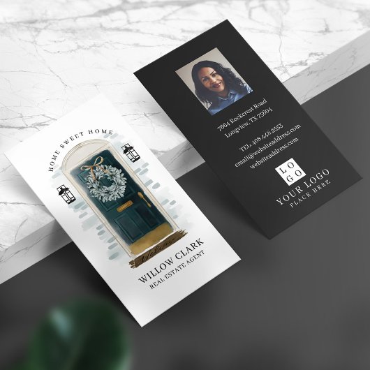 Groene Waterverf Voordeur Grote Foto & Logo Visitekaartje