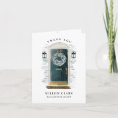 Groene Waterverf voordeur & krans Dank u Bedankkaart (Voorkant)