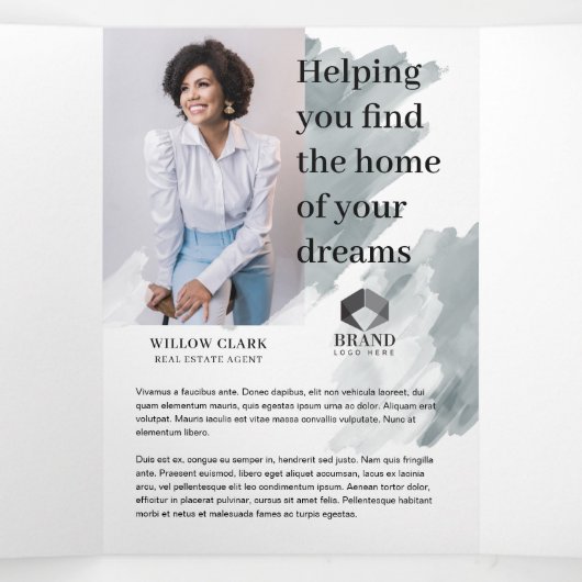 Groene Waterverf Voorkant van Real Estate Marketin Drieluik Kaart (Binnenkant midden)