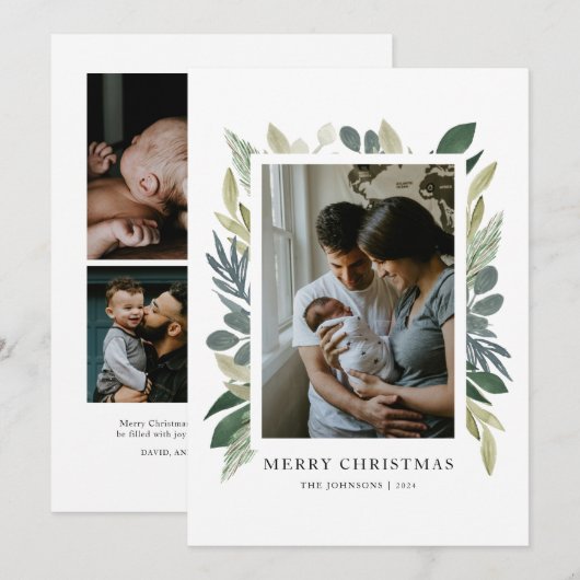 Groene Waterverf Vrolijke Kerstkaart (Voorkant / Achterkant)