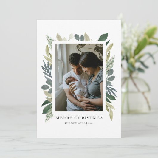 Groene Waterverf Vrolijke Kerstkaart (Staand voorkant)