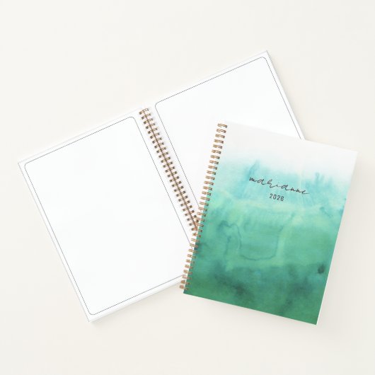 Groene Waterverf Wash gepersonaliseerde script sch Notitieboek (Binnen)