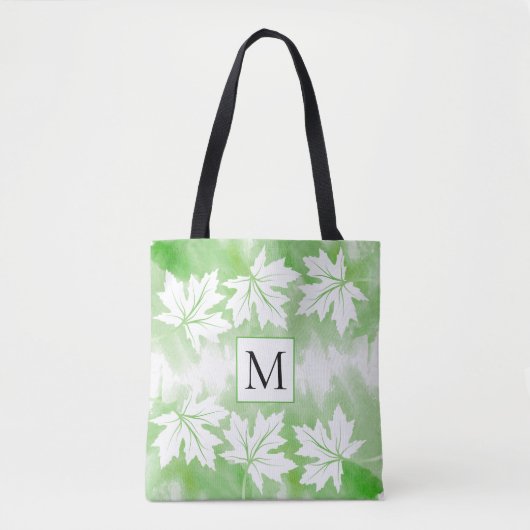 Groene waterverf wasmakelblad en monogram tote bag (Voorkant)