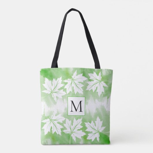 Groene waterverf wasmakelblad en monogram tote bag (Achterkant)