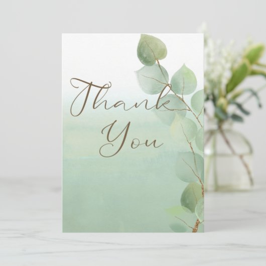 Groene Waterverf Wassen Eucalyptus bruiloft Bedankkaart (Staand voorkant)