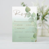 Groene Waterverf Wassen Eucalyptus bruiloft RSVP Kaartje (Staand voorkant)