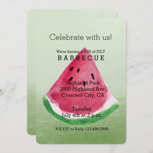 Groene Waterverf Watermelon Barbecue Kaart (Voorkant / Achterkant)