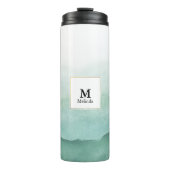 Groene Waterverf Waves Monogram Tumbler Thermosbeker (Voorkant)