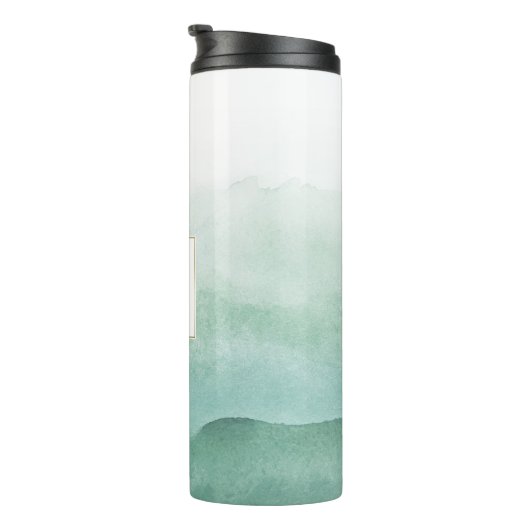 Groene Waterverf Waves Monogram Tumbler Thermosbeker (Geroteerd rechts)