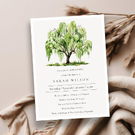 Groene Waterverf Wilde Boom Baby shower Uitnodigen Bedankkaart