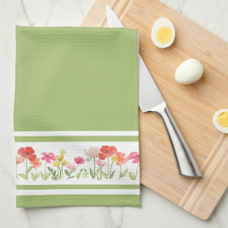 Groene Waterverf Wildflower Keuken Handdoeken