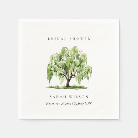 Groene Waterverf Willow Tree Boerderij Vrijgezelle Servet (Voorkant)