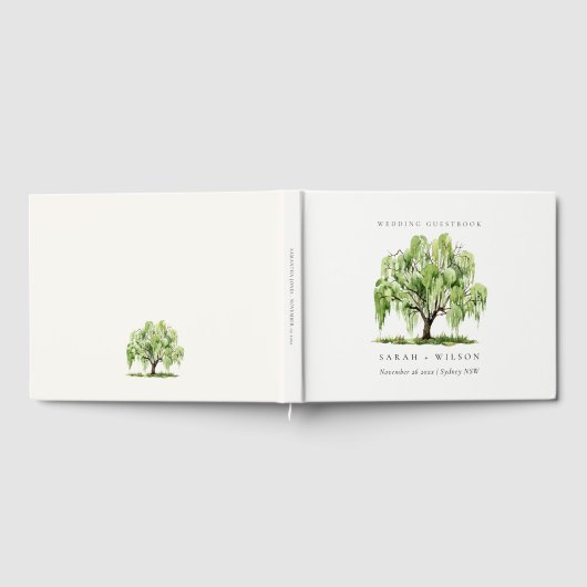 Groene Waterverf Willow Tree Boerderij Weddenschap Gastenboek (Volledig)