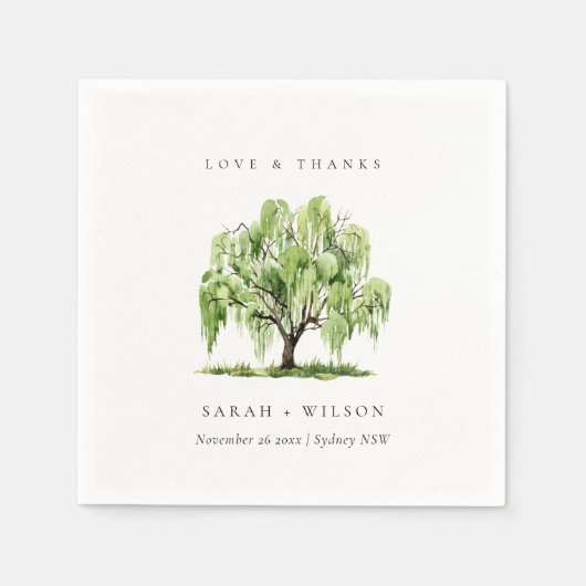 Groene Waterverf Willow Tree Boerderij Weddenschap Servet (Voorkant)