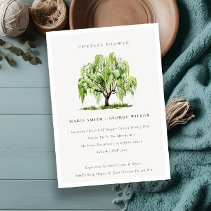 Groene Waterverf Willow Tree Couples Shower Invite Bedankkaart
