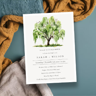 Groene Waterverf Willow Tree Couples Shower Invite Bedankkaart