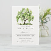 Groene Waterverf Willow Tree Vow Renewal Invite Bedankkaart (Staand voorkant)