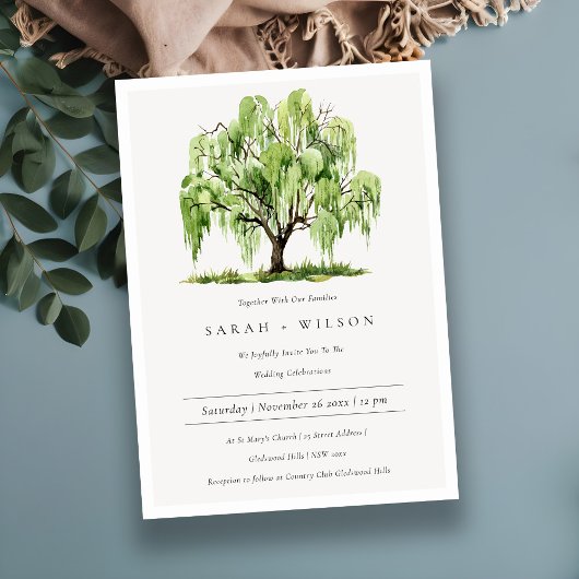 Groene Waterverf Willow Tree Vow Renewal Invite Bedankkaart
