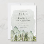 Groene Waterverf Winter Mountain Trees Wedding Kaart (Voorkant)