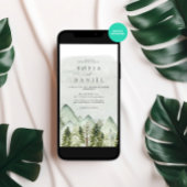 Groene Waterverf Winter Mountain Trees Wedding Kaart