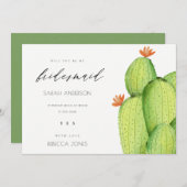GROENE WATERVERF WOESTIJN CACTUS BLOEM BRUIDSJUFFE KAART (Voorkant / Achterkant)