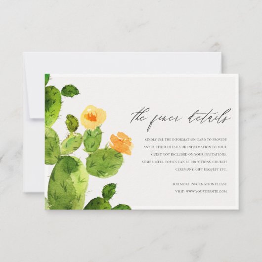 GROENE WATERVERF WOESTIJN CACTUS BLOEM INFORMATIE KAART (Voorkant)