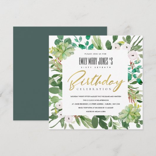 GROENE WATERVERF WREATH FOLIAGE ELKE LEEFTIJD BIRT KAART (Voorkant / Achterkant)