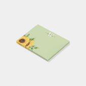 Groene Waterverf Zonnebloem met Monogram Post-it® Notes (Schuin)