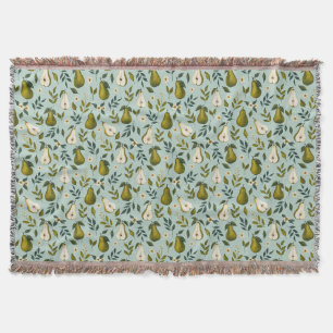 Groene Waterverfpatroon met Peer op Stofblauw Deken