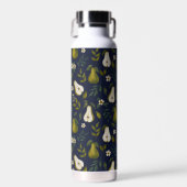 Groene Waterverfpatroon van Peer op Donkerblauw Waterfles (Voorkant)