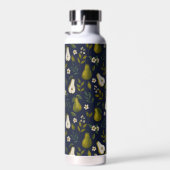 Groene Waterverfpatroon van Peer op Donkerblauw Waterfles (Rechts)
