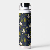 Groene Waterverfpatroon van Peer op Donkerblauw Waterfles (Achterkant)