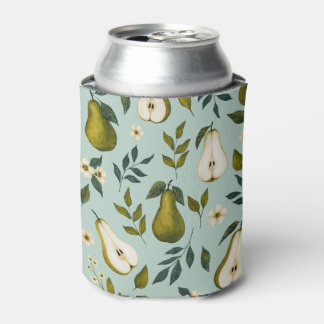 Groene Waterverfpatroon van Peer op Stofblauw  Blikjeskoeler