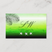 Groene Waterverven Palm Leaves Diamonds Monogram Visitekaartje (Voorkant)