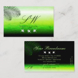 Groene Waterverven Palm Leaves Diamonds Monogram Visitekaartje