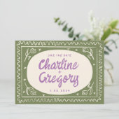 Groene Wavy Handschrift Retro De datum opslaan Kaart (Staand voorkant)