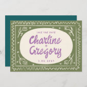 Groene Wavy Handschrift Retro De datum opslaan Kaart (Voorkant / Achterkant)