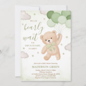 Groene We Can Bearly Wait Baby Shower Kaart (Voorkant)