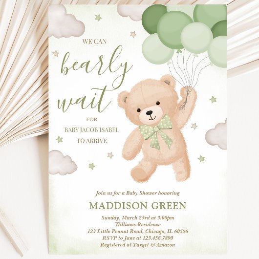 Groene We Can Bearly Wait Baby Shower Kaart