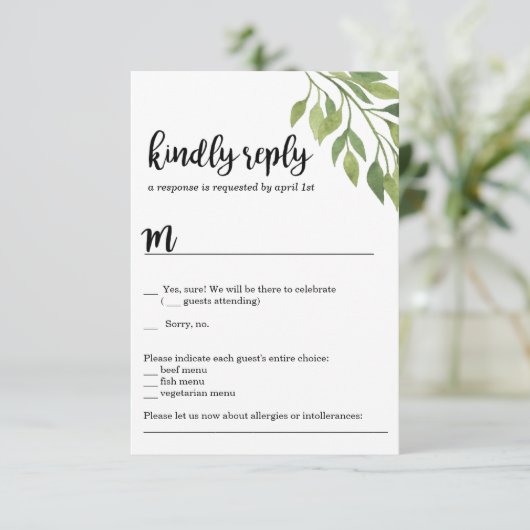 Groene wedding uitnodigingskaart RSVP botanisch Kaart (Staand voorkant)