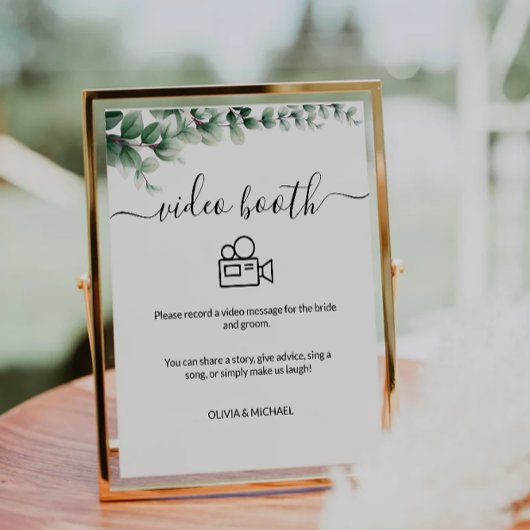 Groene Wedding Video Booth Sign, eigentijds Reclamebord Met Voetstuk
