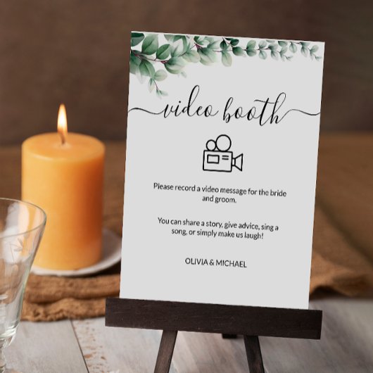 Groene Wedding Video Booth Sign, eigentijds Reclamebord Met Voetstuk