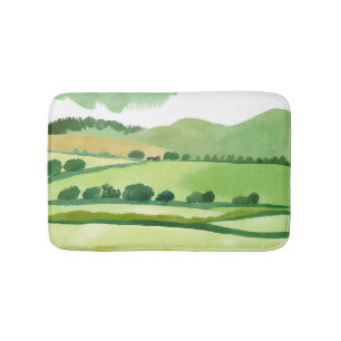Groene Weelderige Heuvel   Natuur Aquarel Badmat