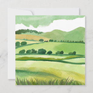 Groene Weelderige Heuvel Natuur Aquarel Kaart